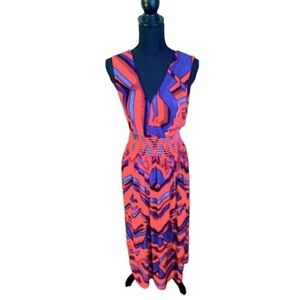 WOMEN’S Deep V Neck Multi Color Sleeveless Maxi Dress Size M